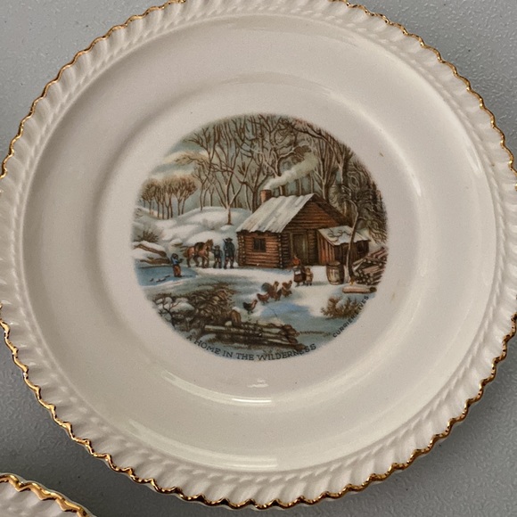 Vintage Harkerware Currier & Ives Christmas plates Winter Scene Cake & Dessert - Picture 5 of 6
